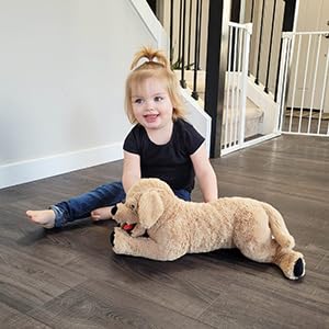 LotFancy beige dog plush as a cozy bedtime companion
