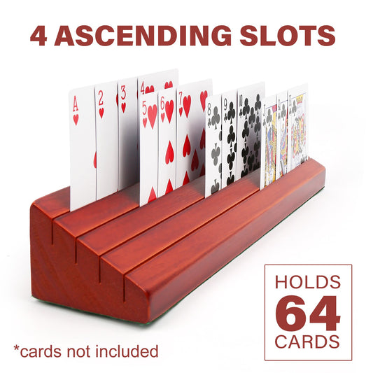 LotFancy top-view wooden card holder shows organized four-row layout.