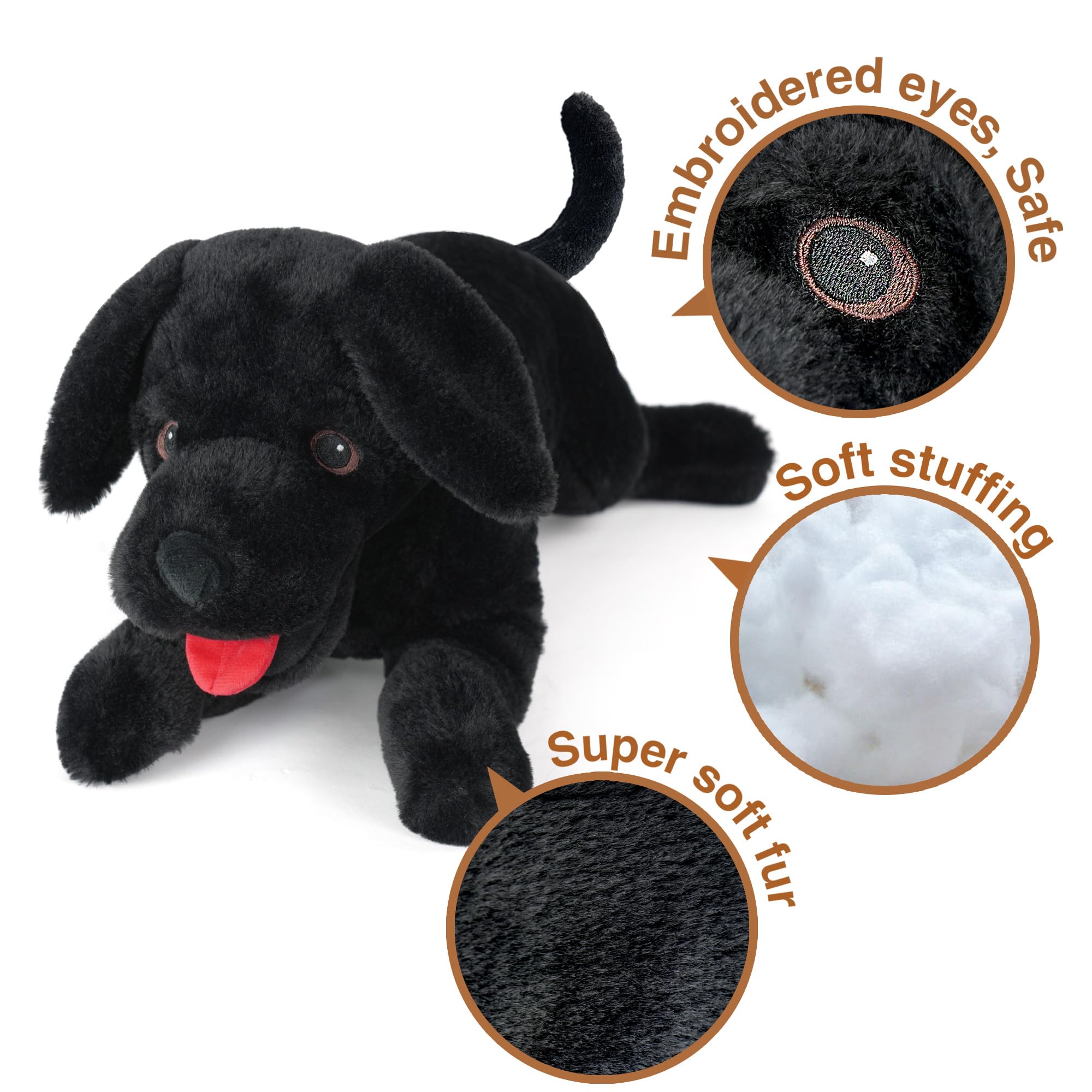 LotFancy lab plush eyes close-up showing embroidered safety details.
