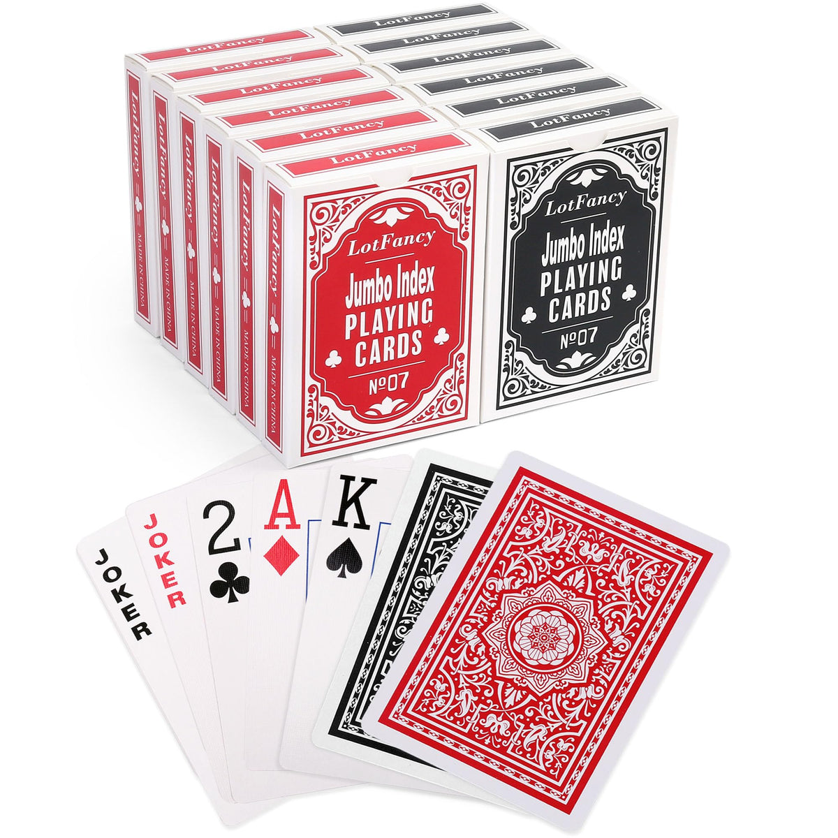 LotFancy 12-deck set packaging displayed for bulk games and easy setup