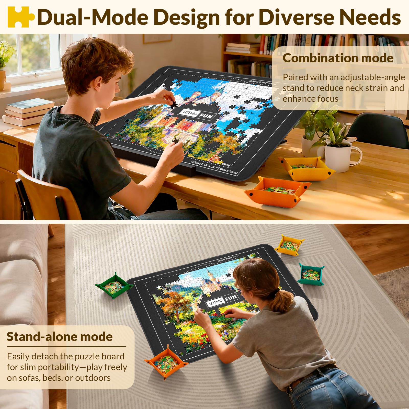 LOTMOFUN non-slip felt surface prevents piece displacement while puzzling