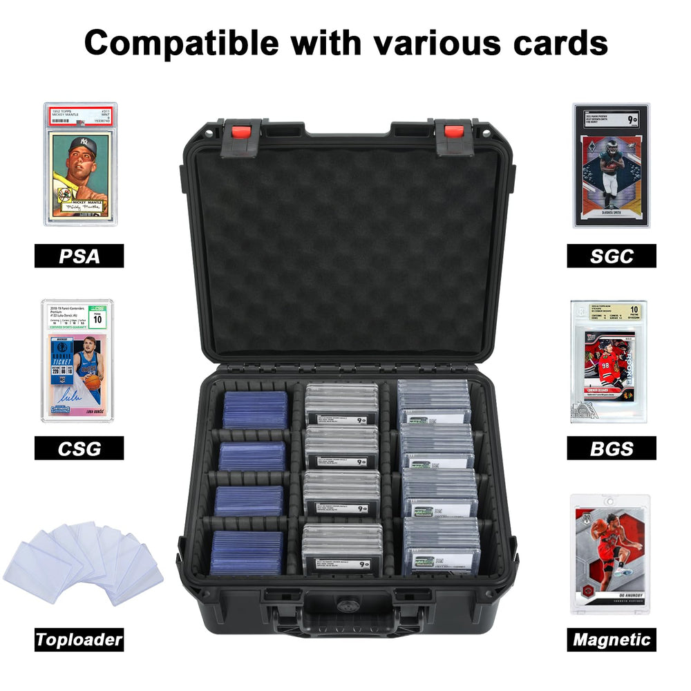 LOTOCASE interior with nine adjustable dividers enables customizable card organization.