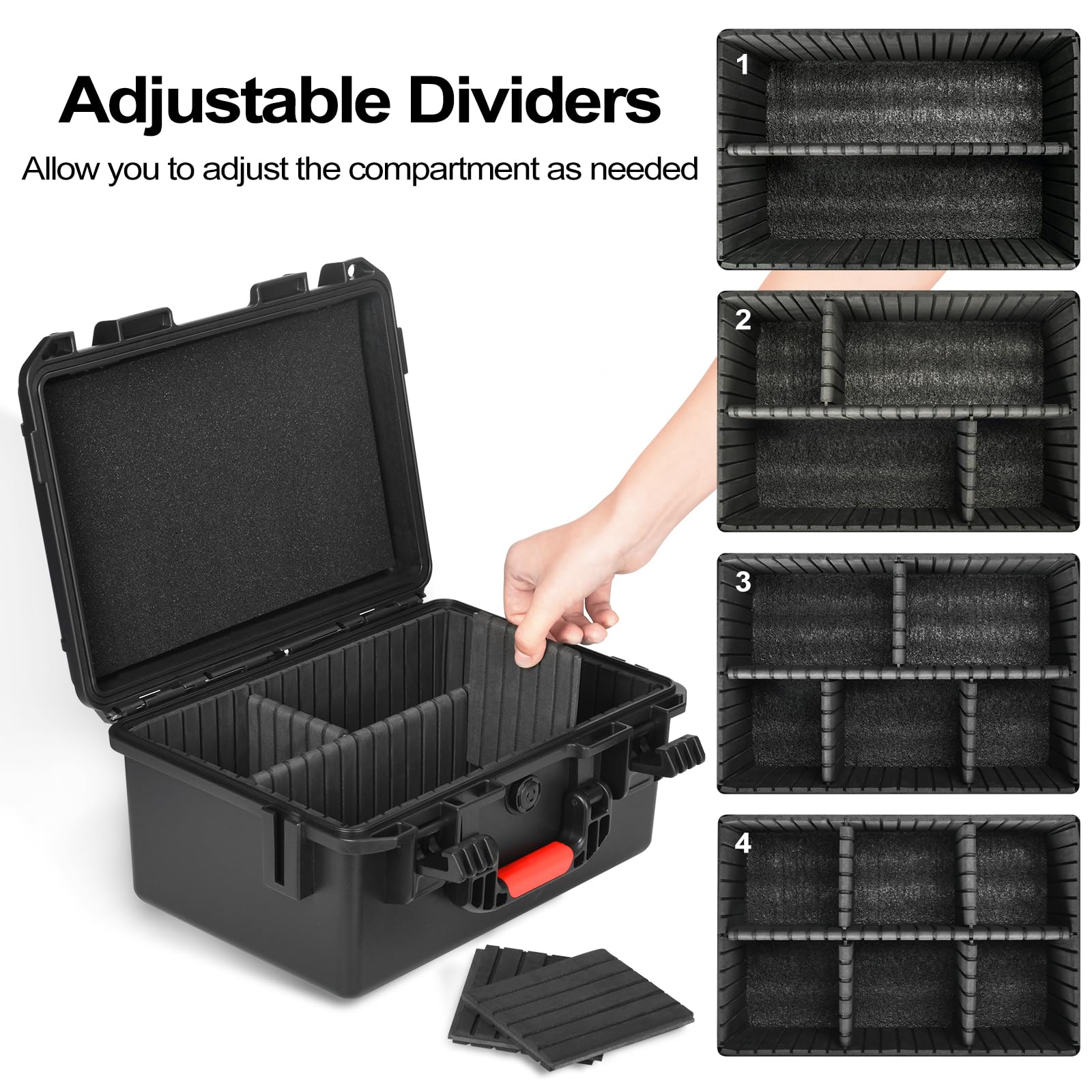 LOTOCASE dividers close-up highlighting 4 adjustable EVA partitions