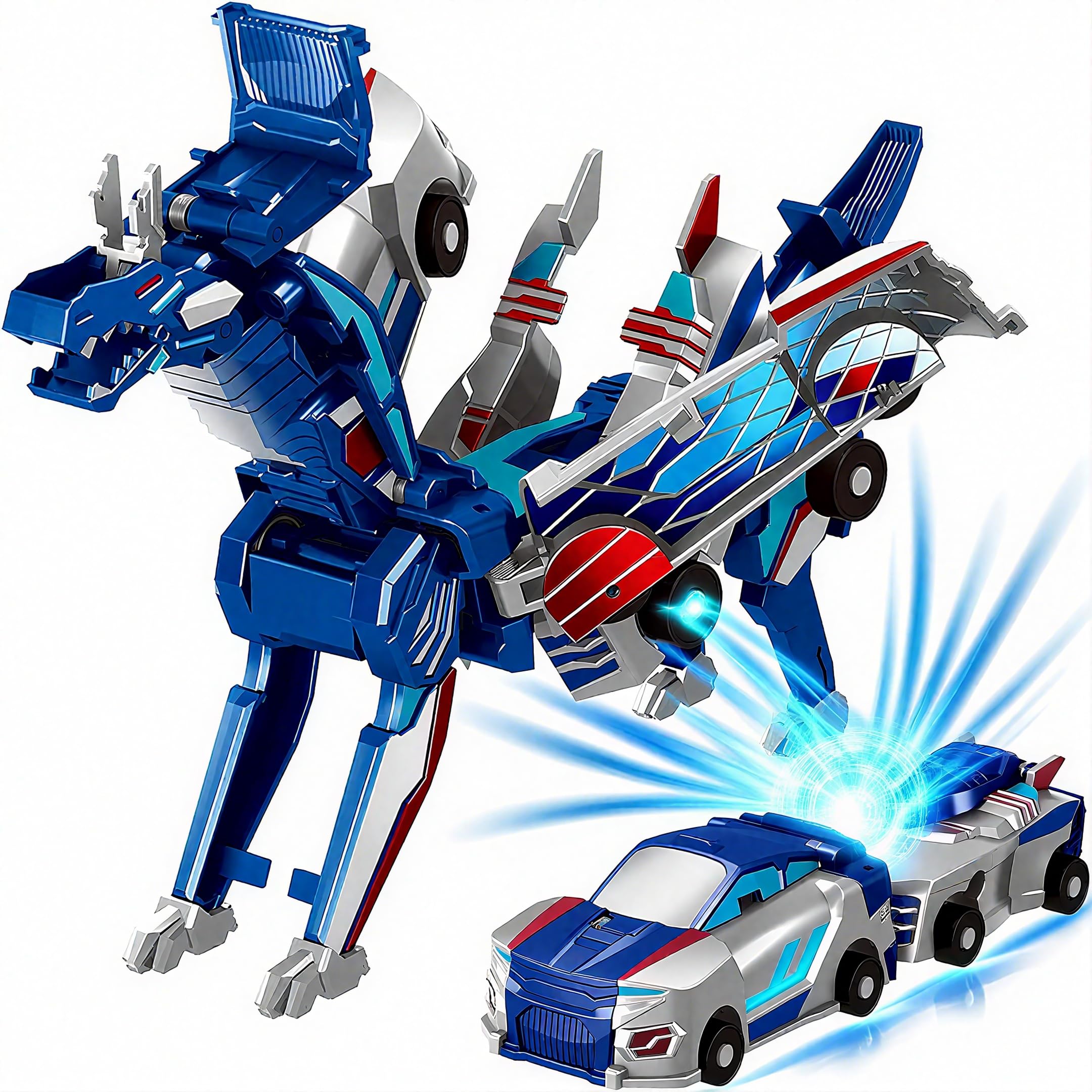 Lottmopi collision transforming dinosaur car toy blue dragon in action for kids