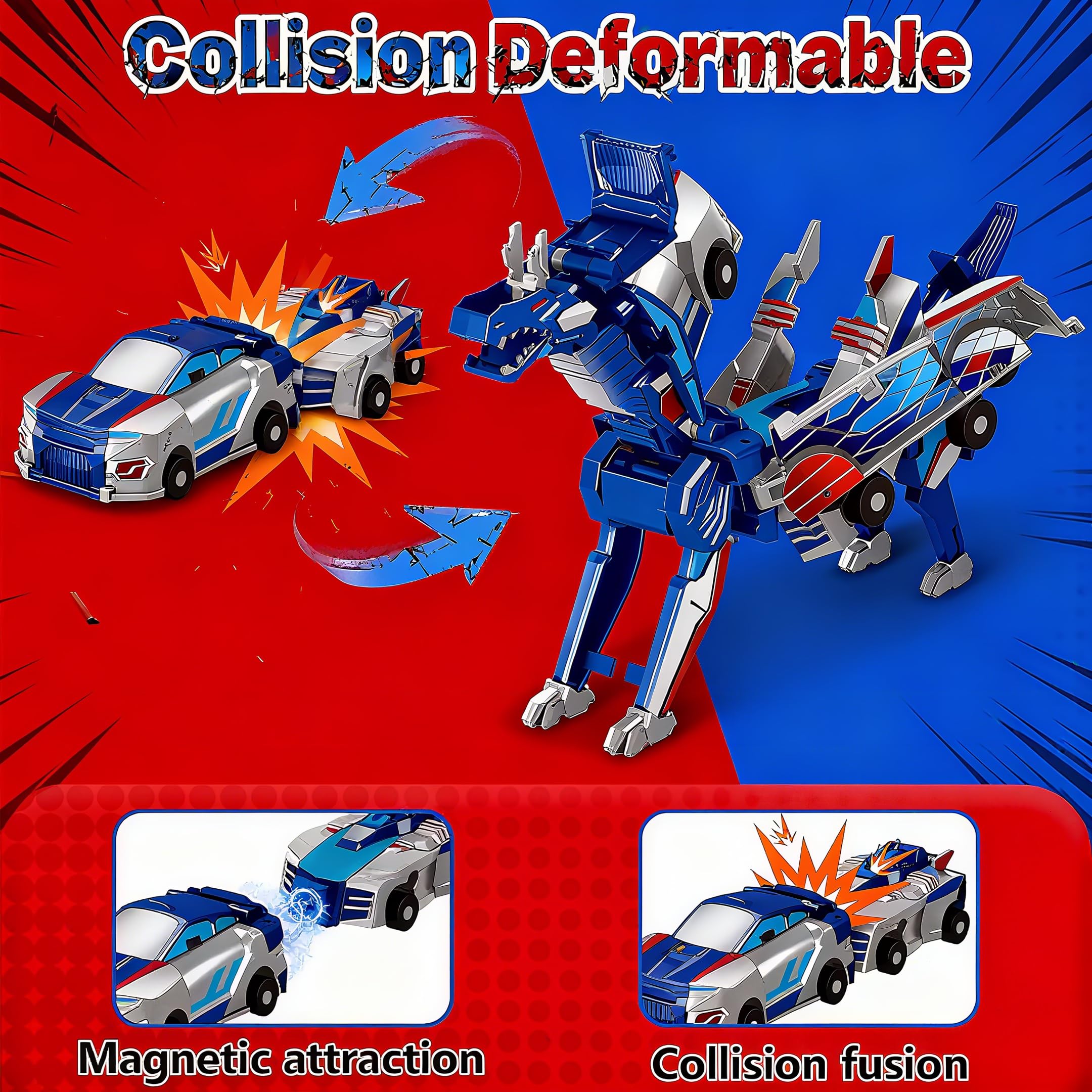 Lottmopi magnetic crash toy shows quick mode change from car to dinosaur