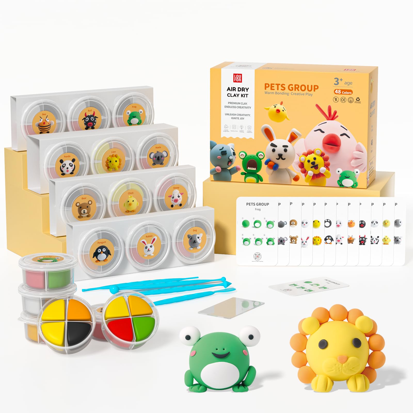 LOUFOR air-dry clay kit with 12 cans and 48 colors for colorful projects