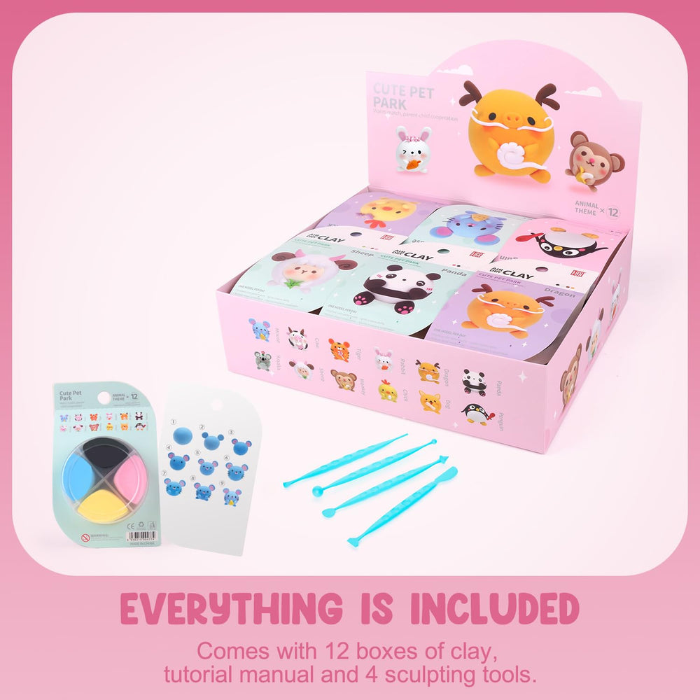 LOUFOR air-dry clay kit model tutorial card, step-by-step guidance for kids.