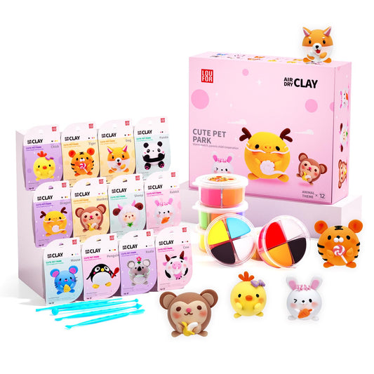 LOUFOR air dry clay kits in 12-box packaging for kids' crafts