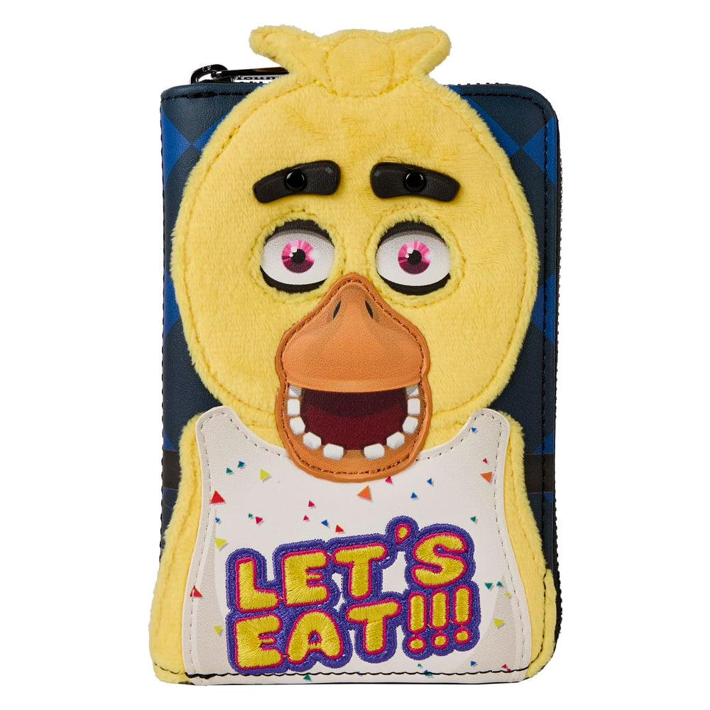 Loungefly FNAF Chica front applique with Lets Eat bib for bold fan display.