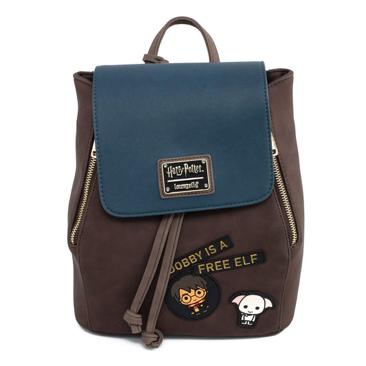 Loungefly Harry Potter Dobby mini backpack front view with faux leather exterior for everyday use.