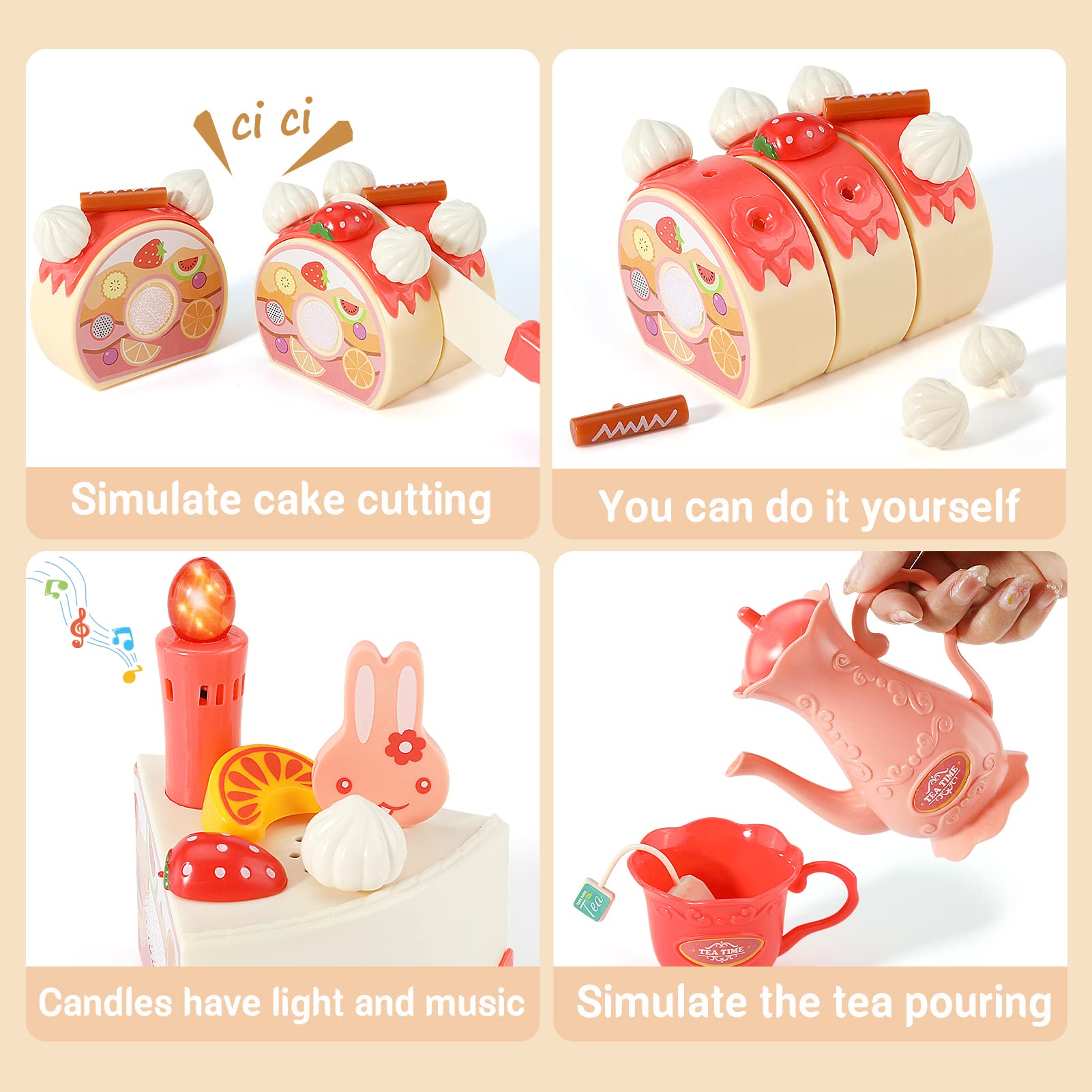 LOVE LIFE 83pcs birthday cake play set kitchen tools for fine motor skills