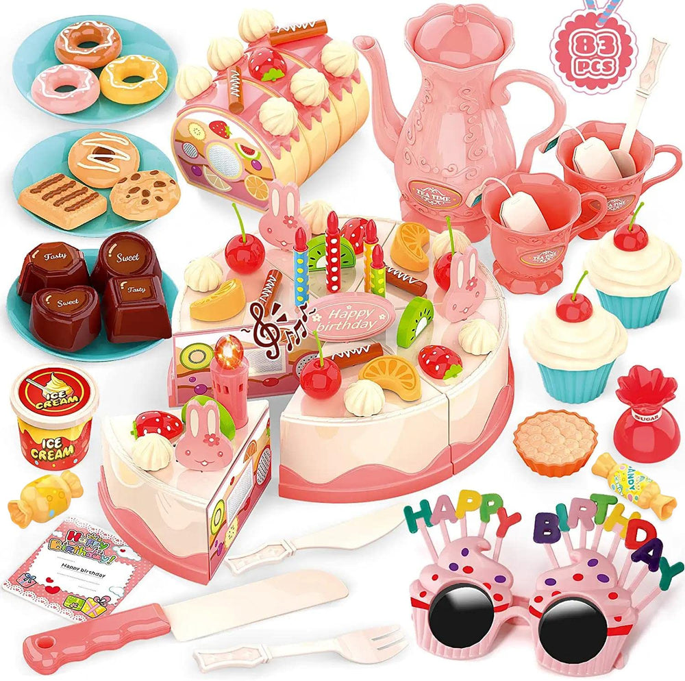 LOVE LIFE 83pcs birthday cake play set pretend cutting slices for imaginative play