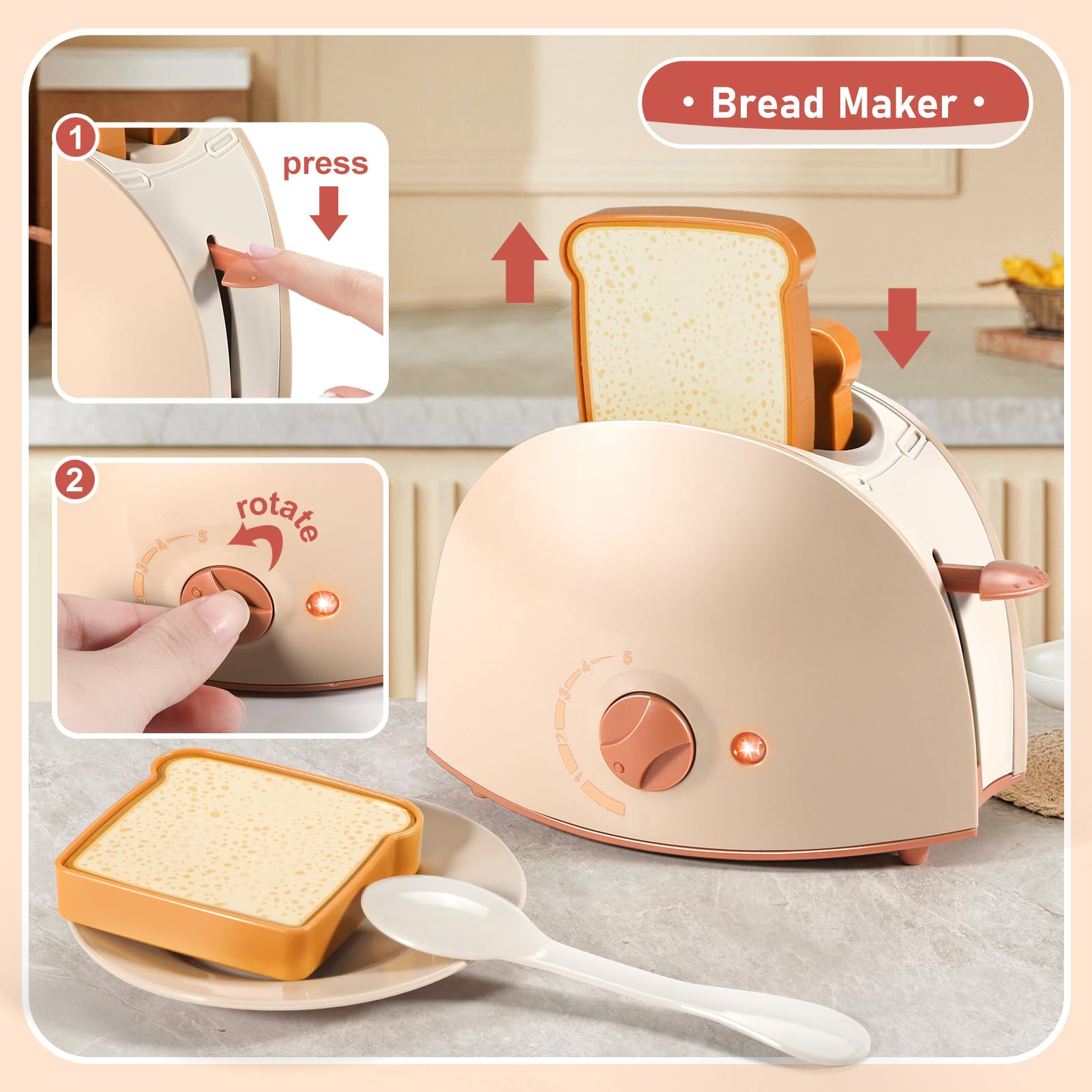 LOVE LIFE toaster playset with clicking slots enhances sequencing and breakfast role-play.