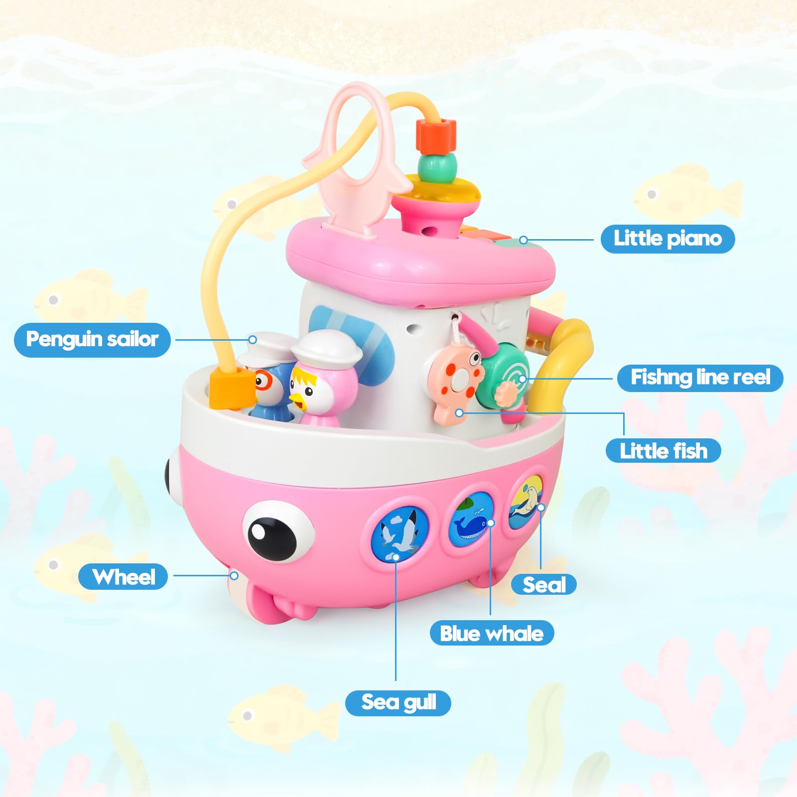 Love&Mini fishing reel and fish for pretend fishing adventures.
