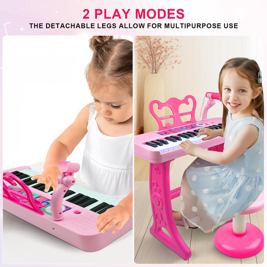 Love&Mini pink keyboard with stool and microphone for interactive play