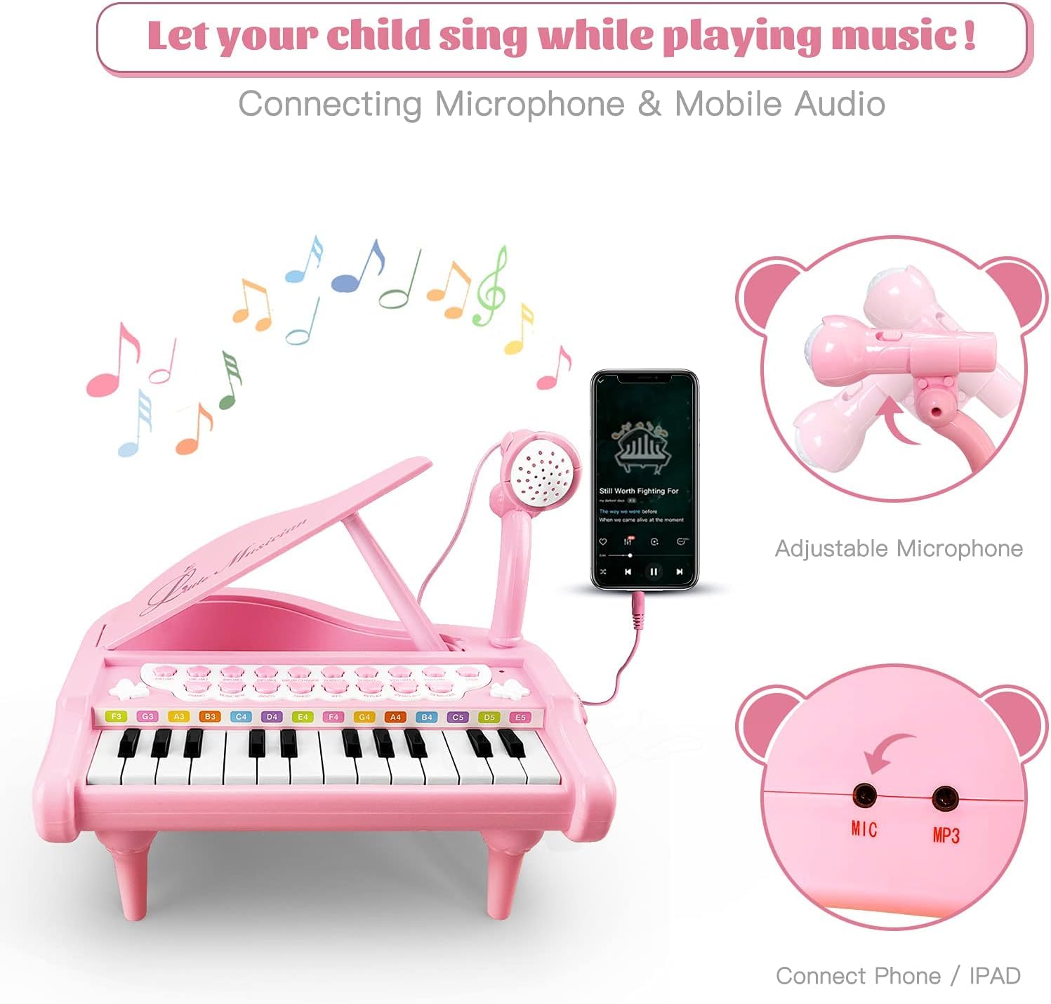Love&Mini LED-lit keyboard enhancing engaging playtime visuals.