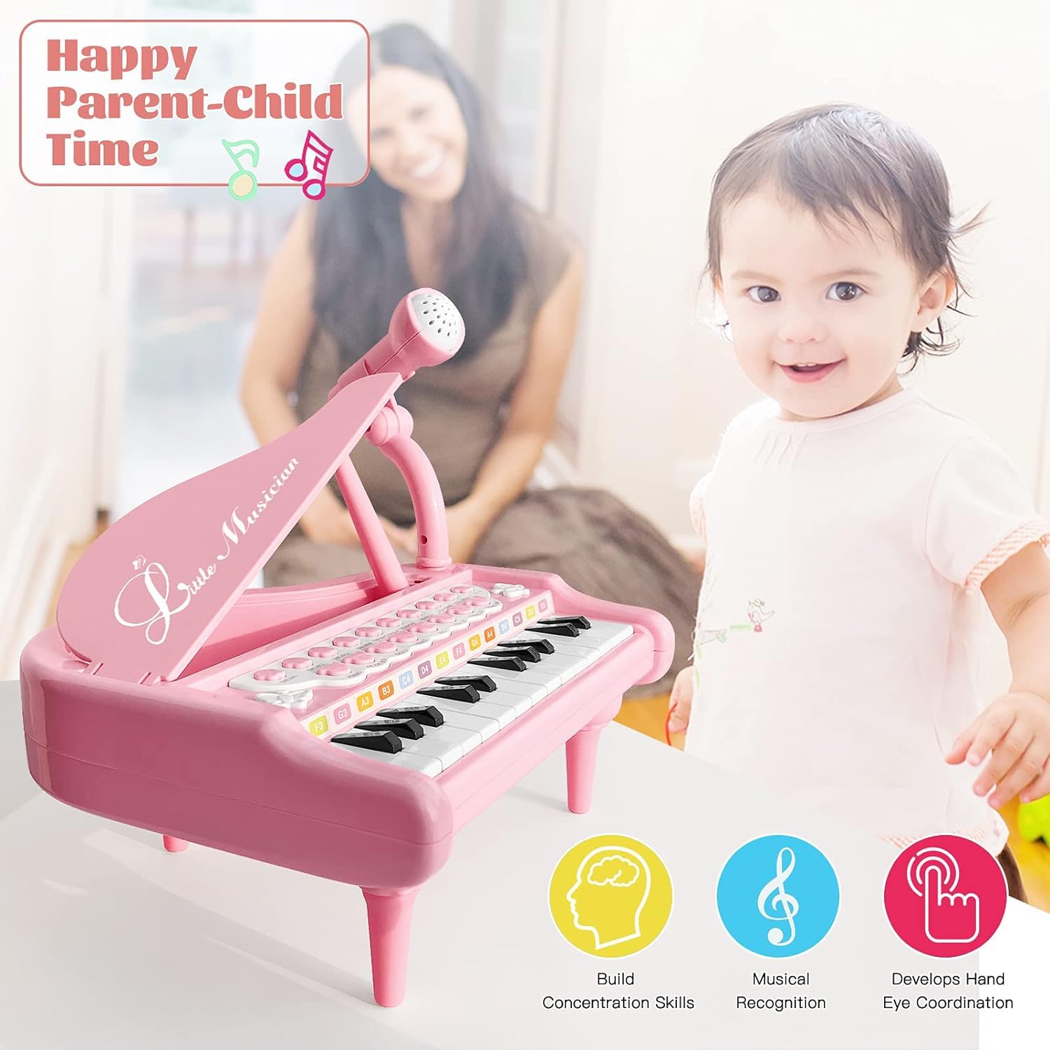 Love&Mini piano toy with microphone for interactive singing sessions.