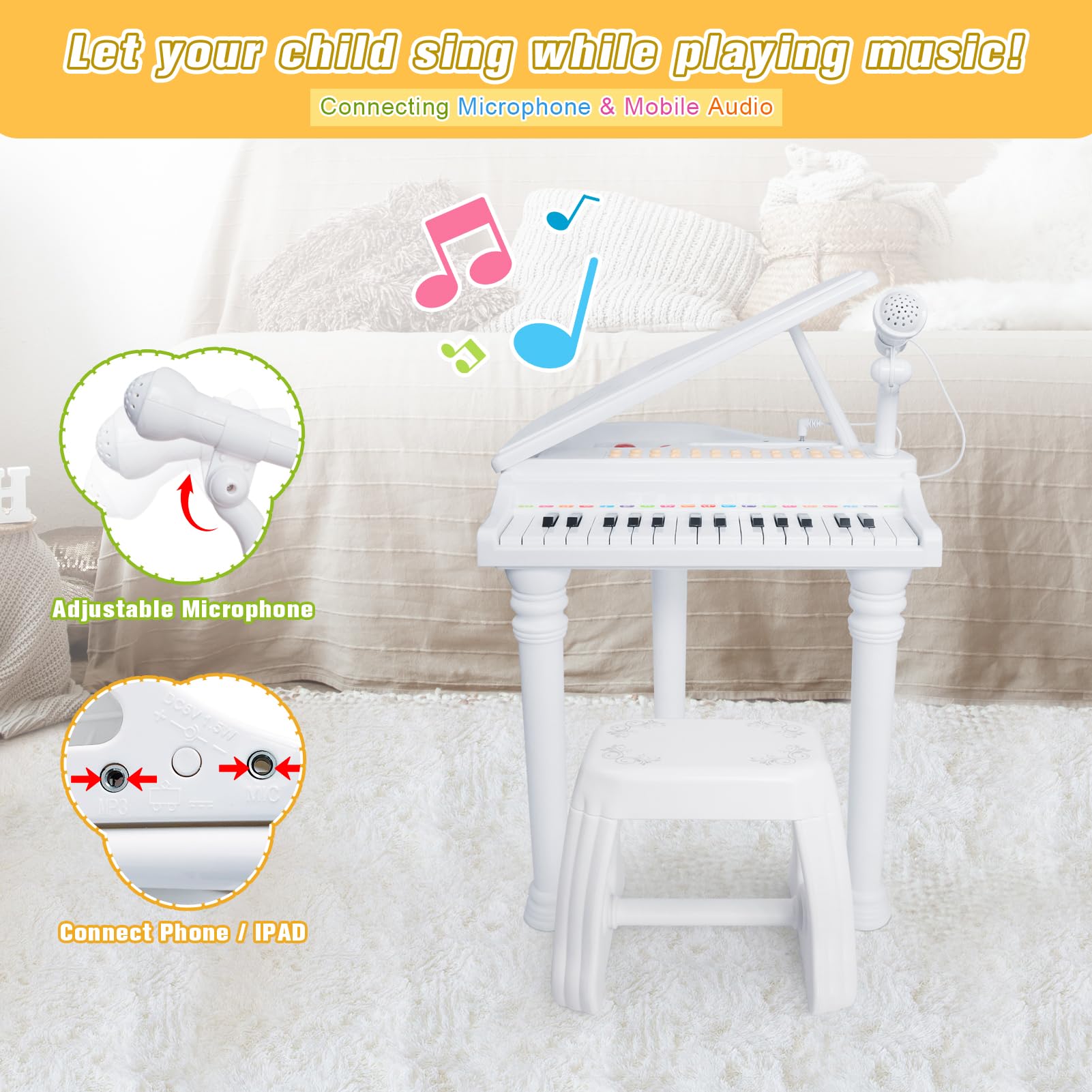 Love&Mini piano toy keyboard 31 keys demo songs showcase early musical memory