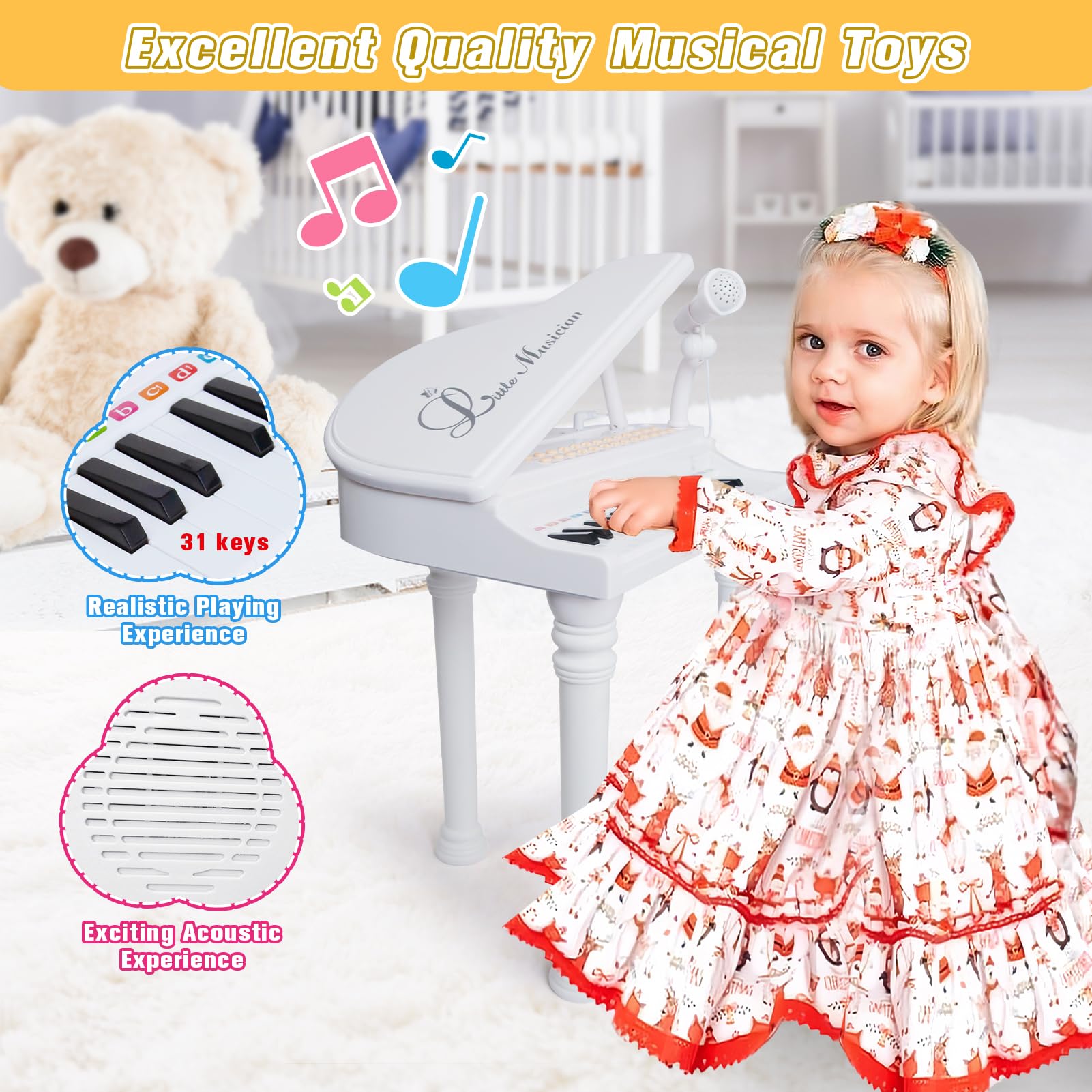 Love&Mini piano toy keyboard 31 keys karaoke mic enables singing along