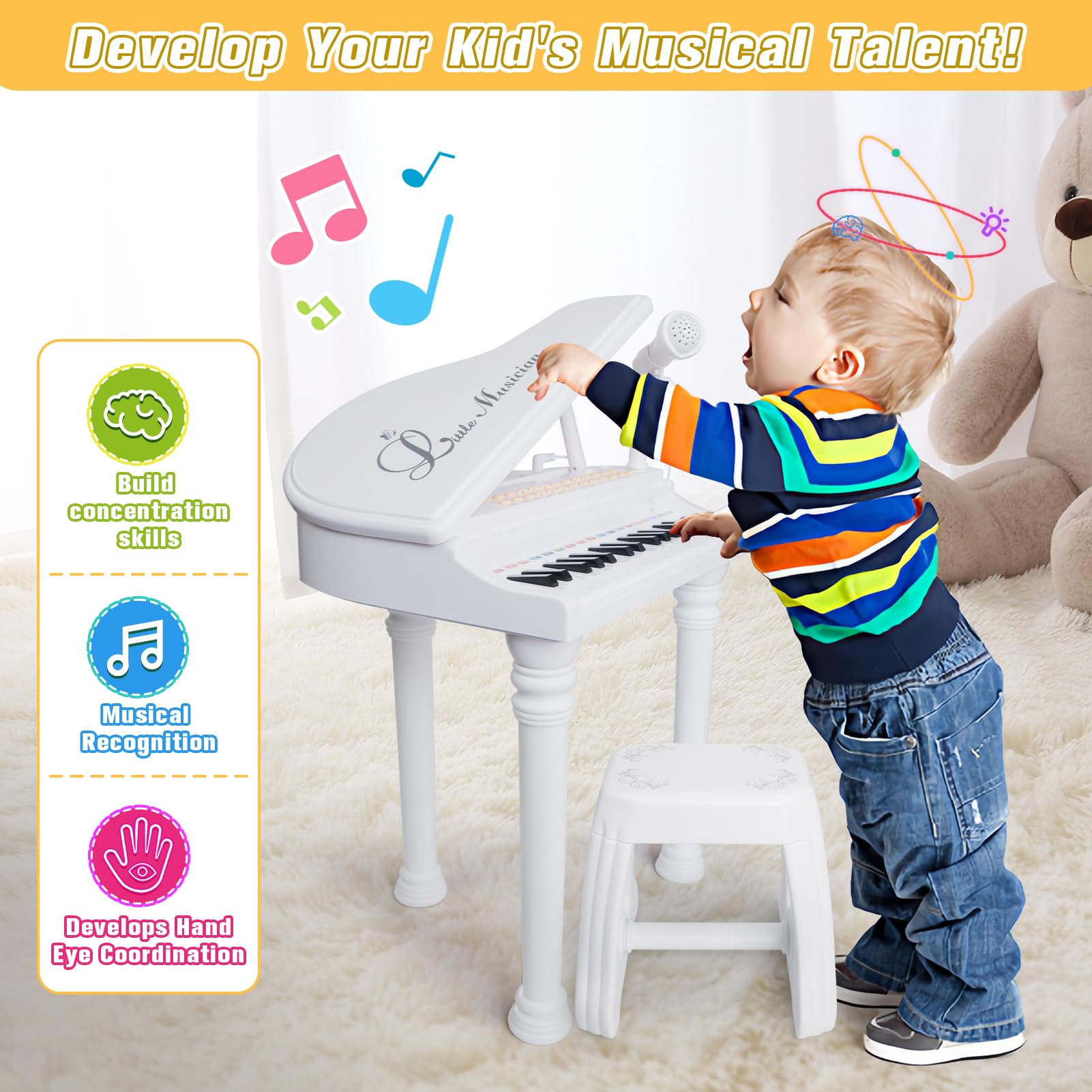 Love&Mini piano toy keyboard 31 keys LED-guided lights aid beginner practice