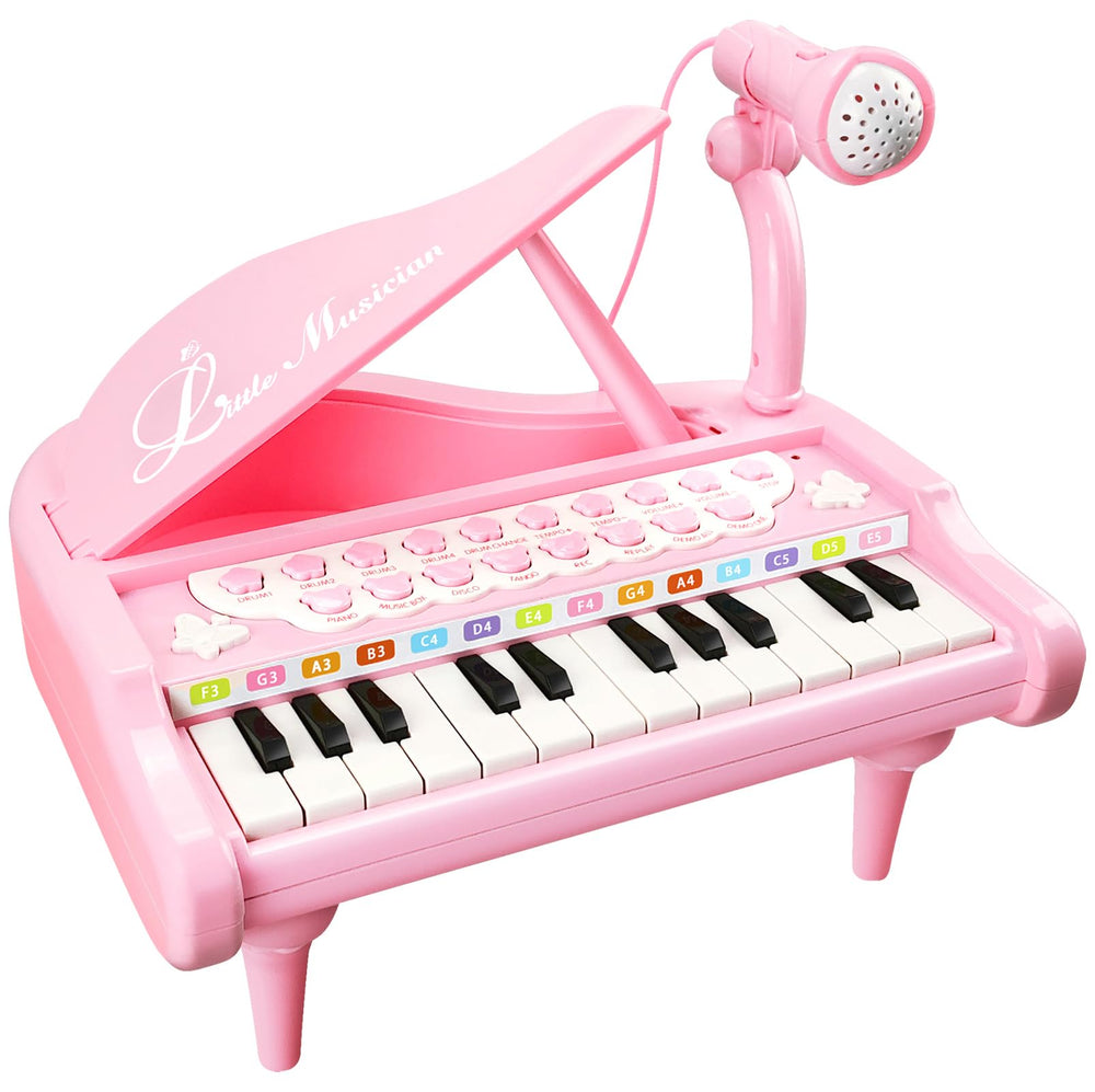 Love&Mini pink piano toy with 24 keys engages toddlers in creative music play.