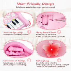Love&Mini pink piano toy with demo songs, guided melody exploration.
