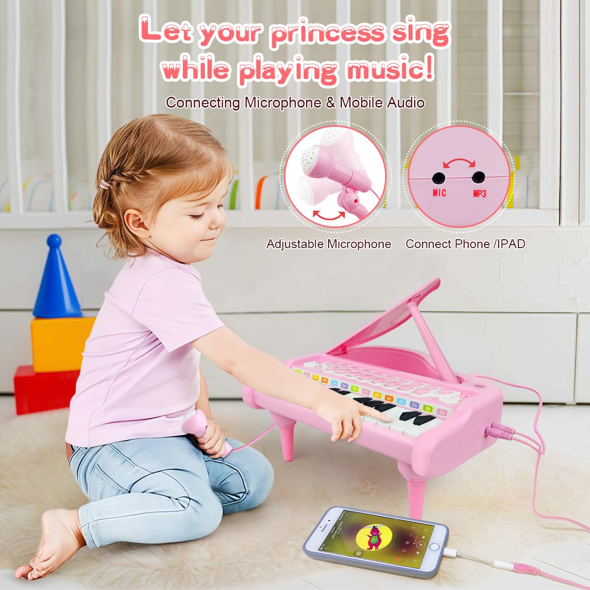 Love&Mini pink piano toy gift-ready presentation ideal for first birthdays.