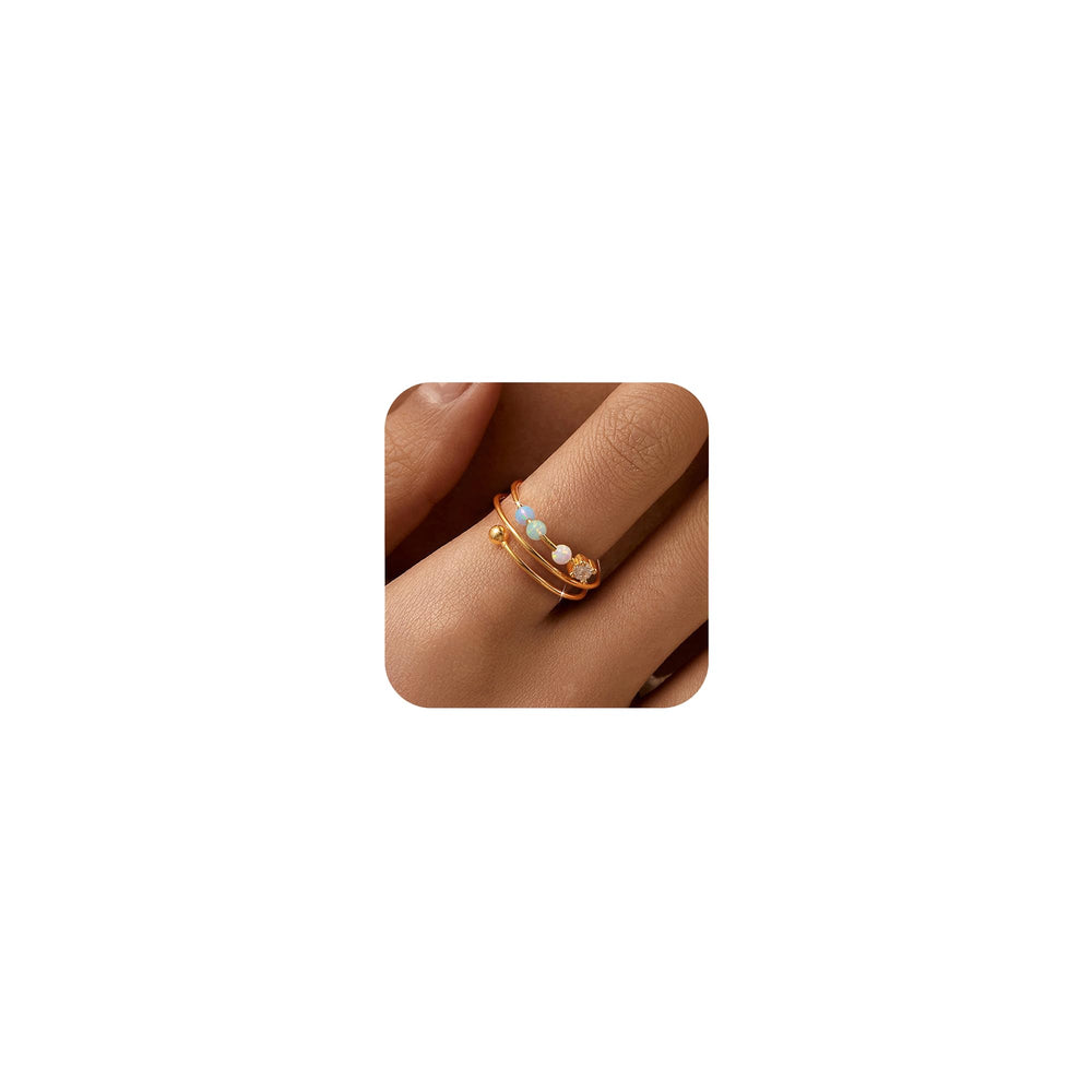 LOVECOM 14K gold-plated fidget ring with opal beads for focused work.