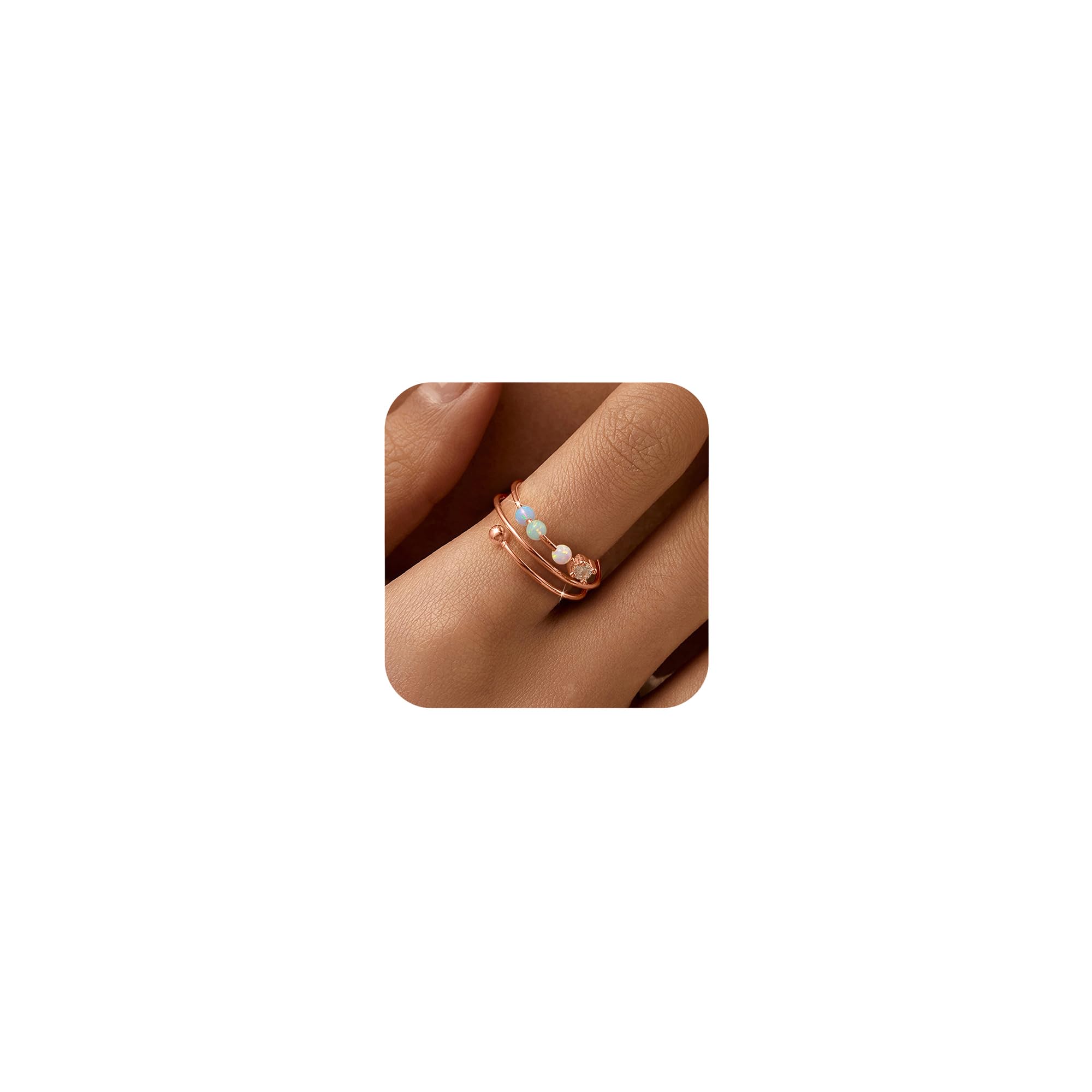 LOVECOM rose gold opal fidget ring close-up highlighting bead details for fidget ease.