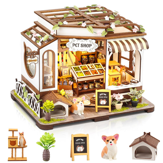 Lovelyhome DIY miniature pet shop front view for an eye-catching shelf display