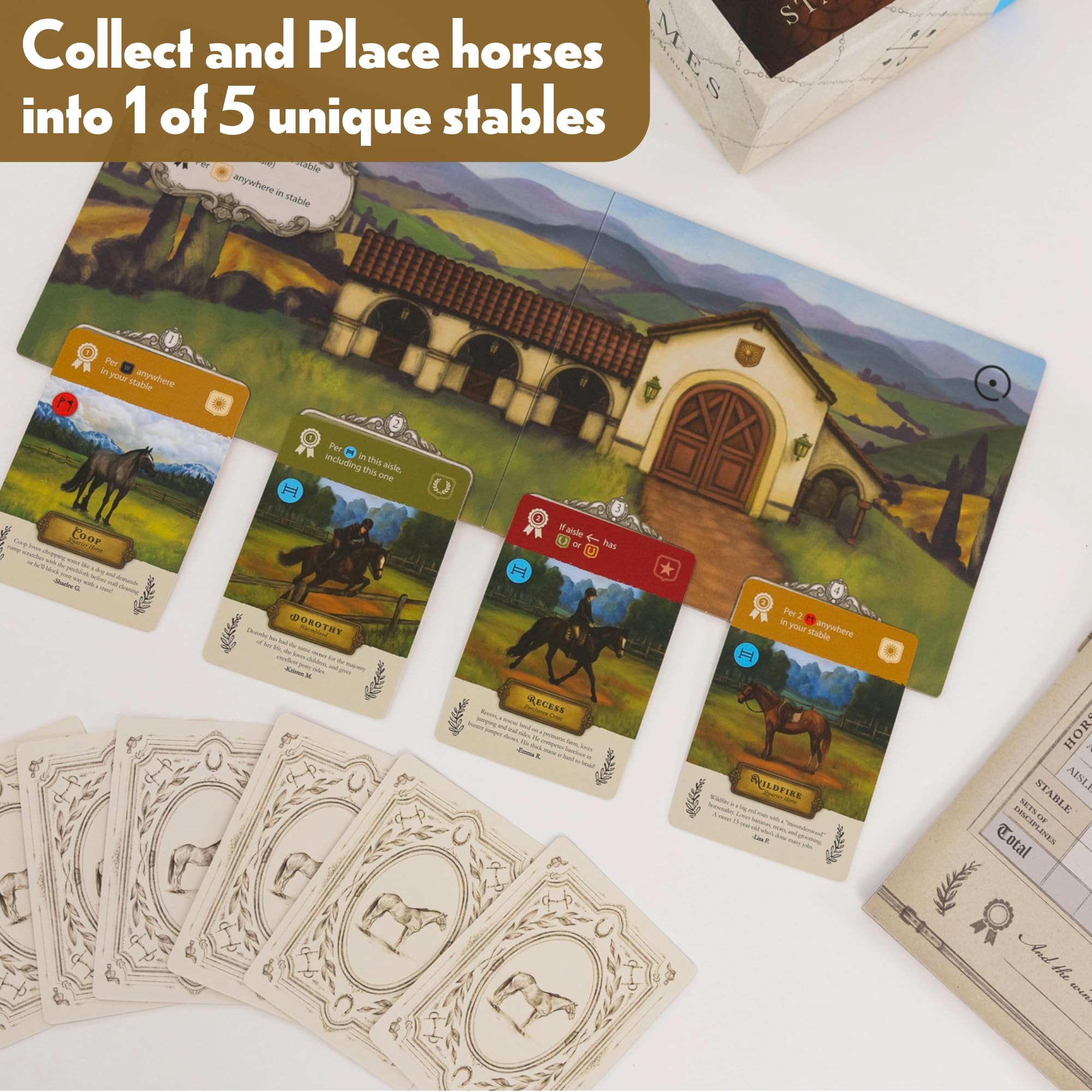 Lovemore Games Stable Times five-stable layout showcases placement choices for scoring.