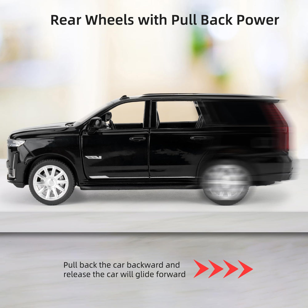 LovePosely Escalade model showing doors, hood, and trunk open for interactive play.