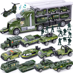 LovesTown 25-in-1 green military truck with lights and sounds for immersive play.