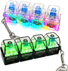LOVESPACE 2-pack keyboard fidget keychain front view with four clickable buttons and LED glow