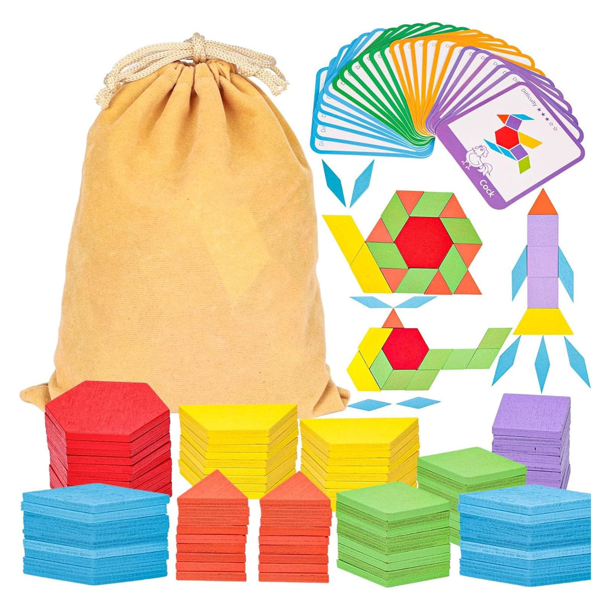 LovesTown 209-pcs shapes wooden pattern blocks for early geometry exploration and hands-on play