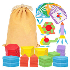 LovesTown 209-pcs shapes wooden pattern blocks for early geometry exploration and hands-on play