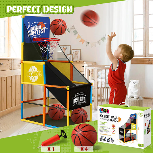 LovesTown arcade basketball hoop with stable multi-pipe frame for safe indoor setup.