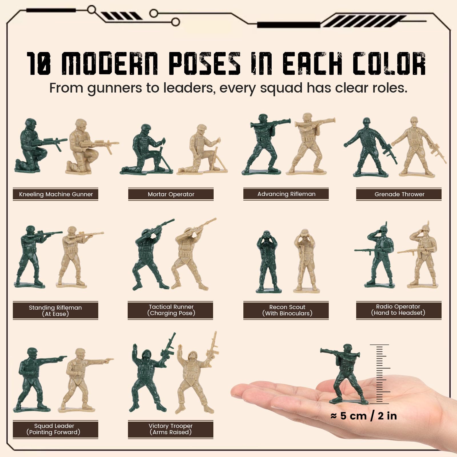 LovesTown army men dynamic poses tan for mission scenarios