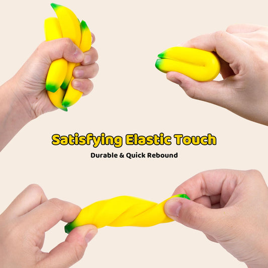 LovesTown banana stress toy closeup shows soft elastic PU material