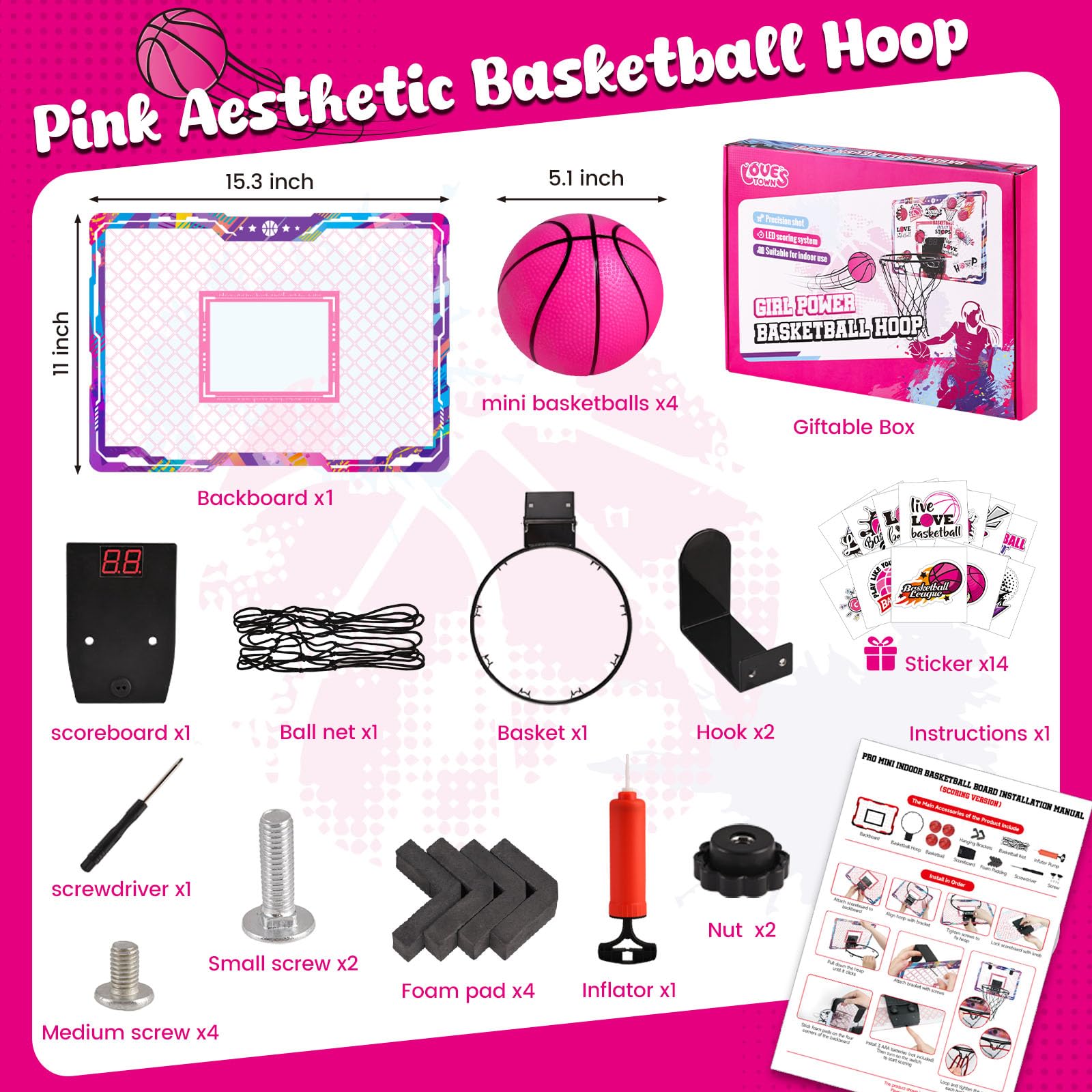 LovesTown durable backboard and net for safe, high-energy indoor play