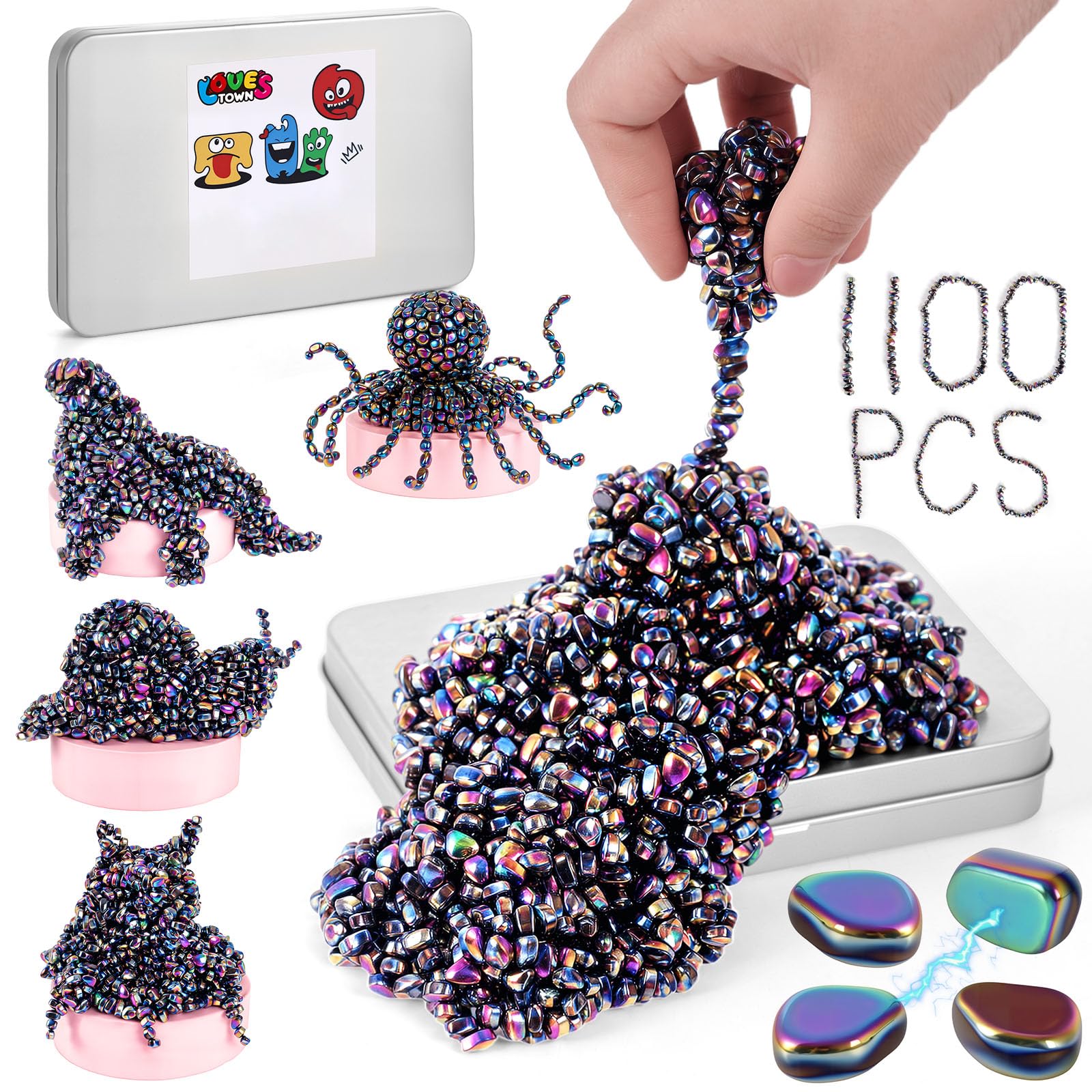 LovesTown ferrite putty stones rainbow beads 1100pcs for satisfying tactile play and creativity