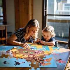 LovesTown floor puzzle in a 3x2 ft size supports shared play.