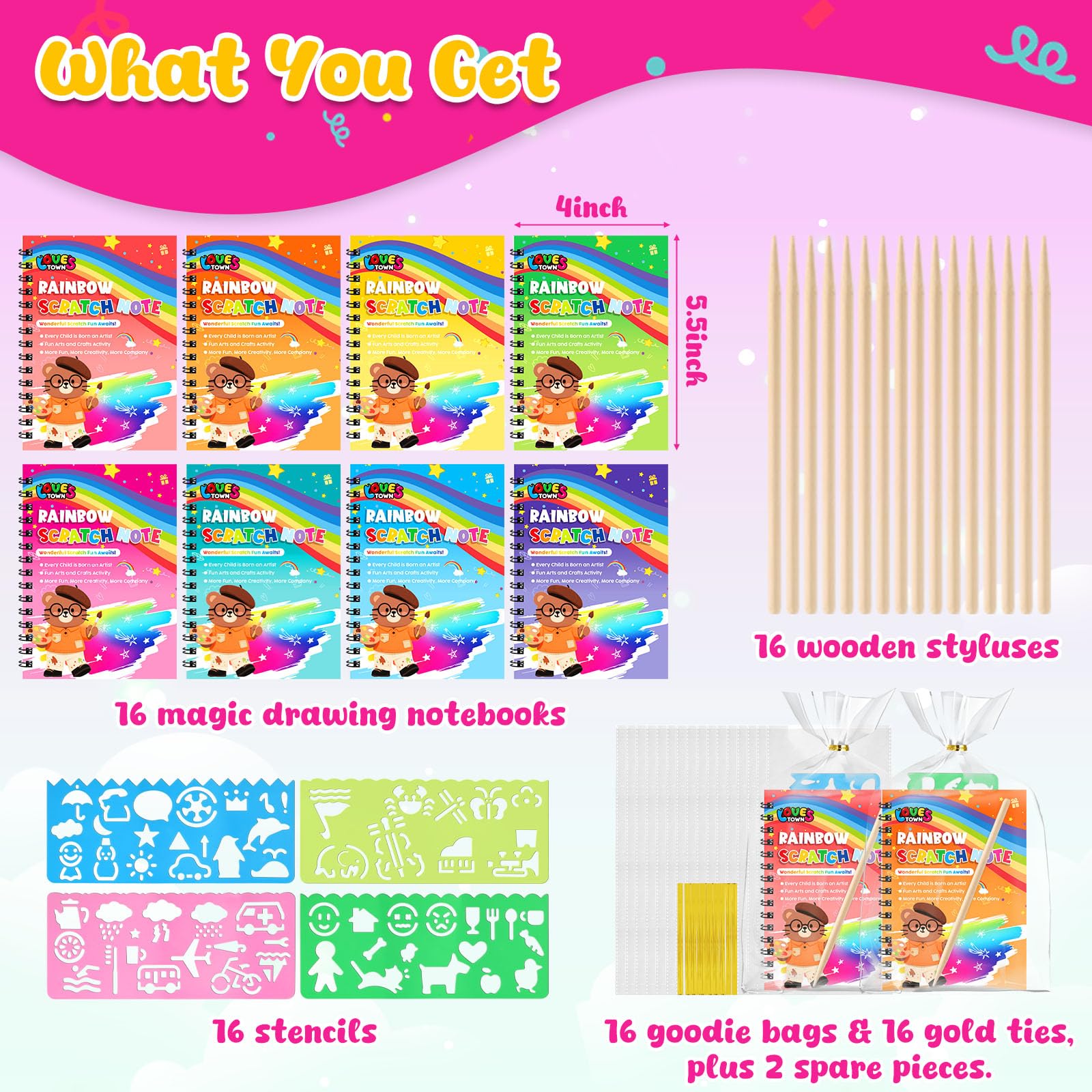 LovesTown scratch art stencils guiding designs for kids.