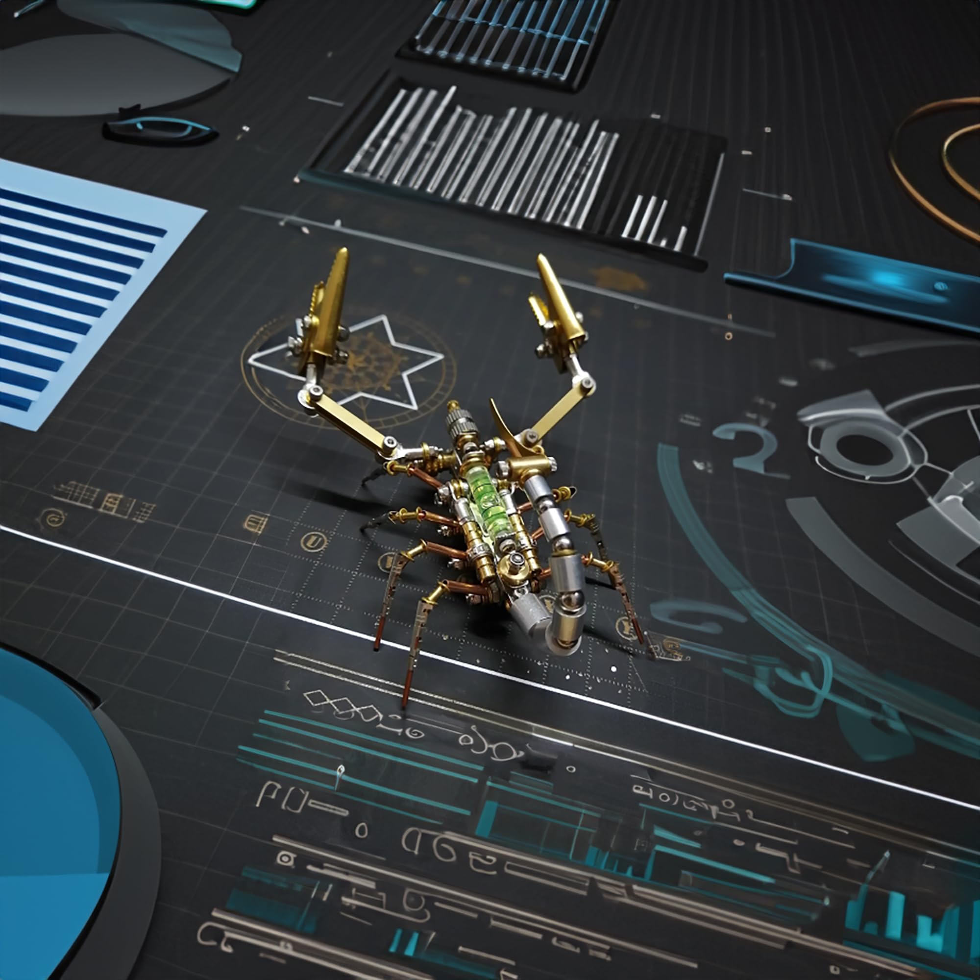 Lovewenying steampunk scorpion display scene—great for desks and educational demos.