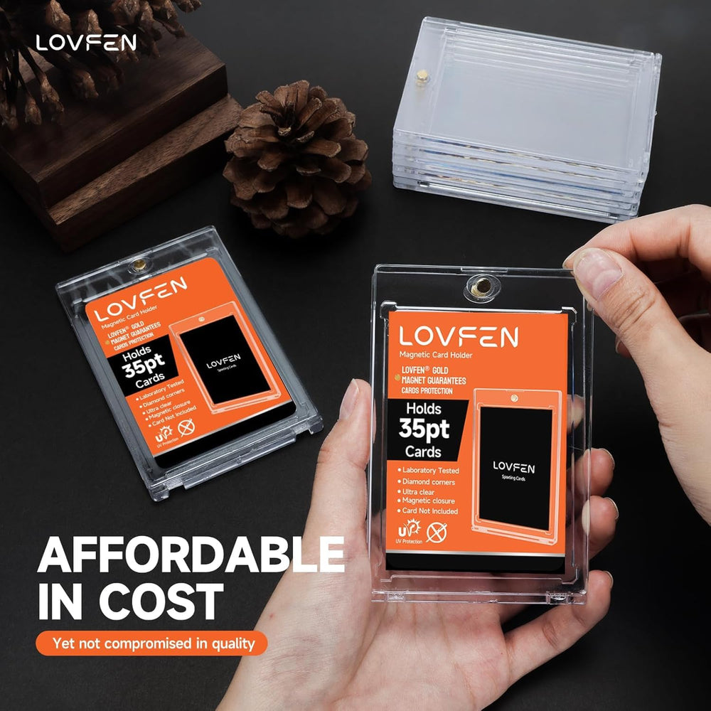 Lovfen UV-protected crystal-clear acrylic card case preserves card colors.