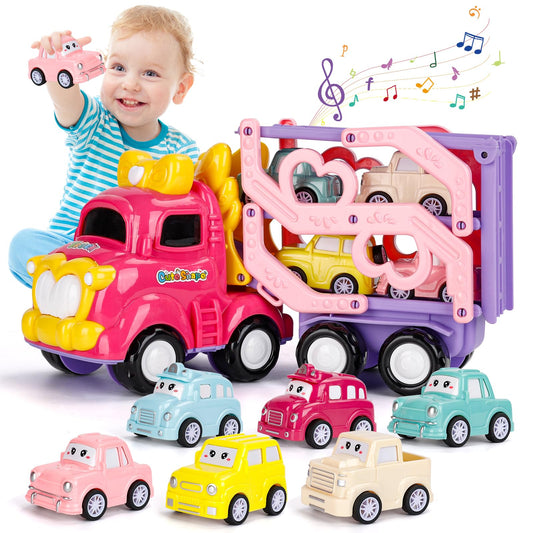 Lovinkiki 7-in-1 car toy truck in pink with lights and music to spark imaginative play
