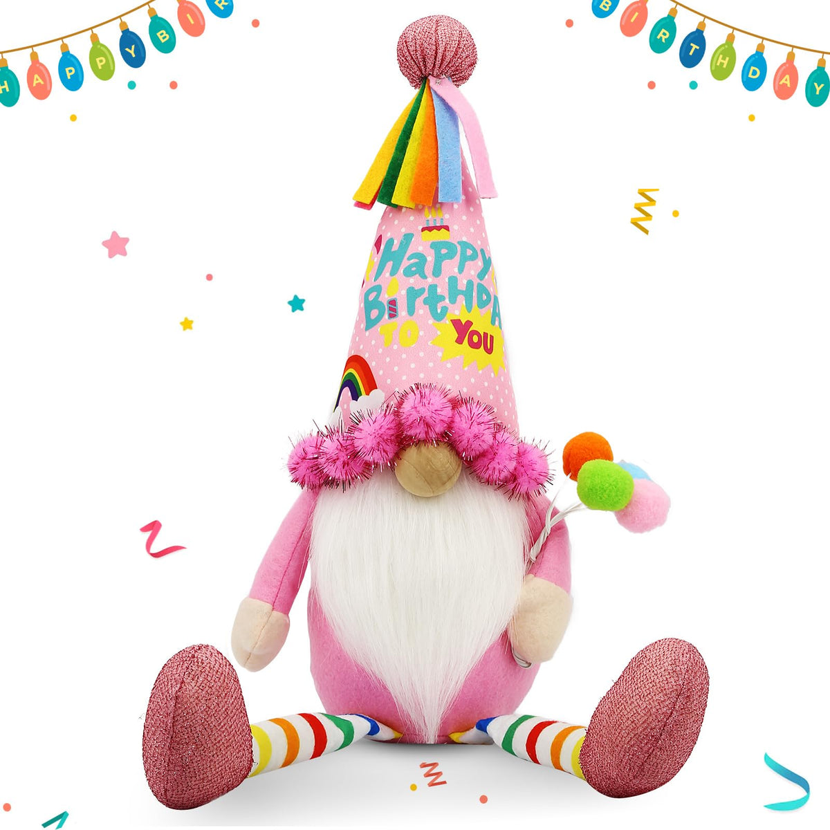Lovinland Pink Happy Birthday Gnome with hat decorates party tables