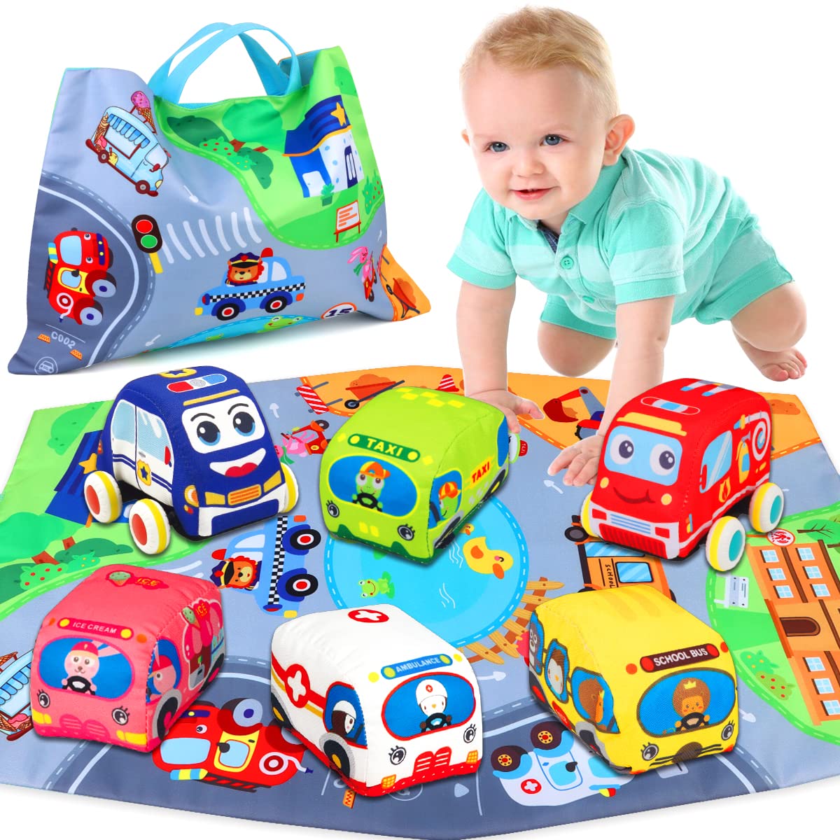 LOVKIZ pull-back blue car for infants, easy grip and battery-free fun