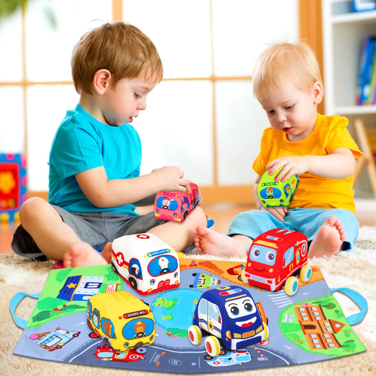 LOVKIZ soft bus vehicle with cozy fabric for curious toddlers