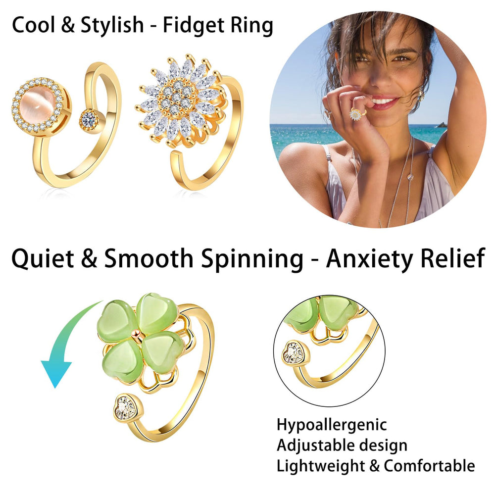 LOWNOUR fidget ring with cubic zirconia beads for sparkle on the go
